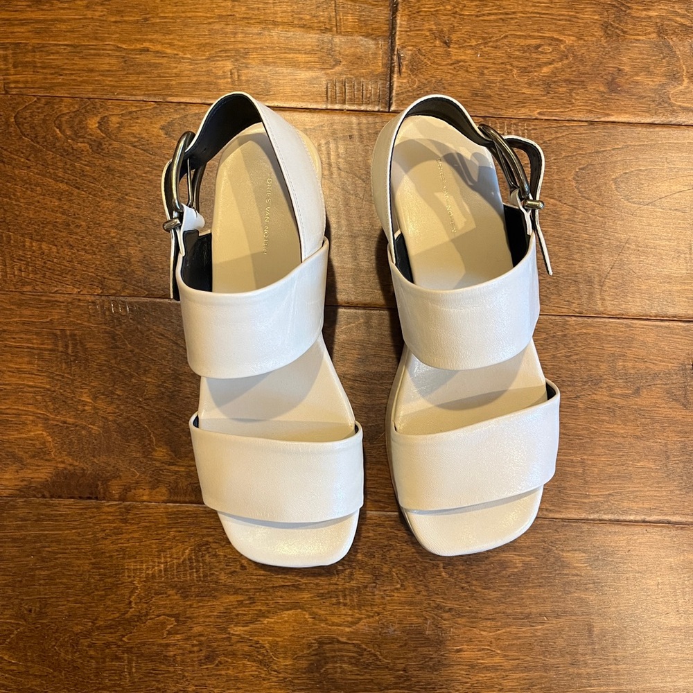 Dries Van Noten Flatform Block Heel Leather Slingback Sandals